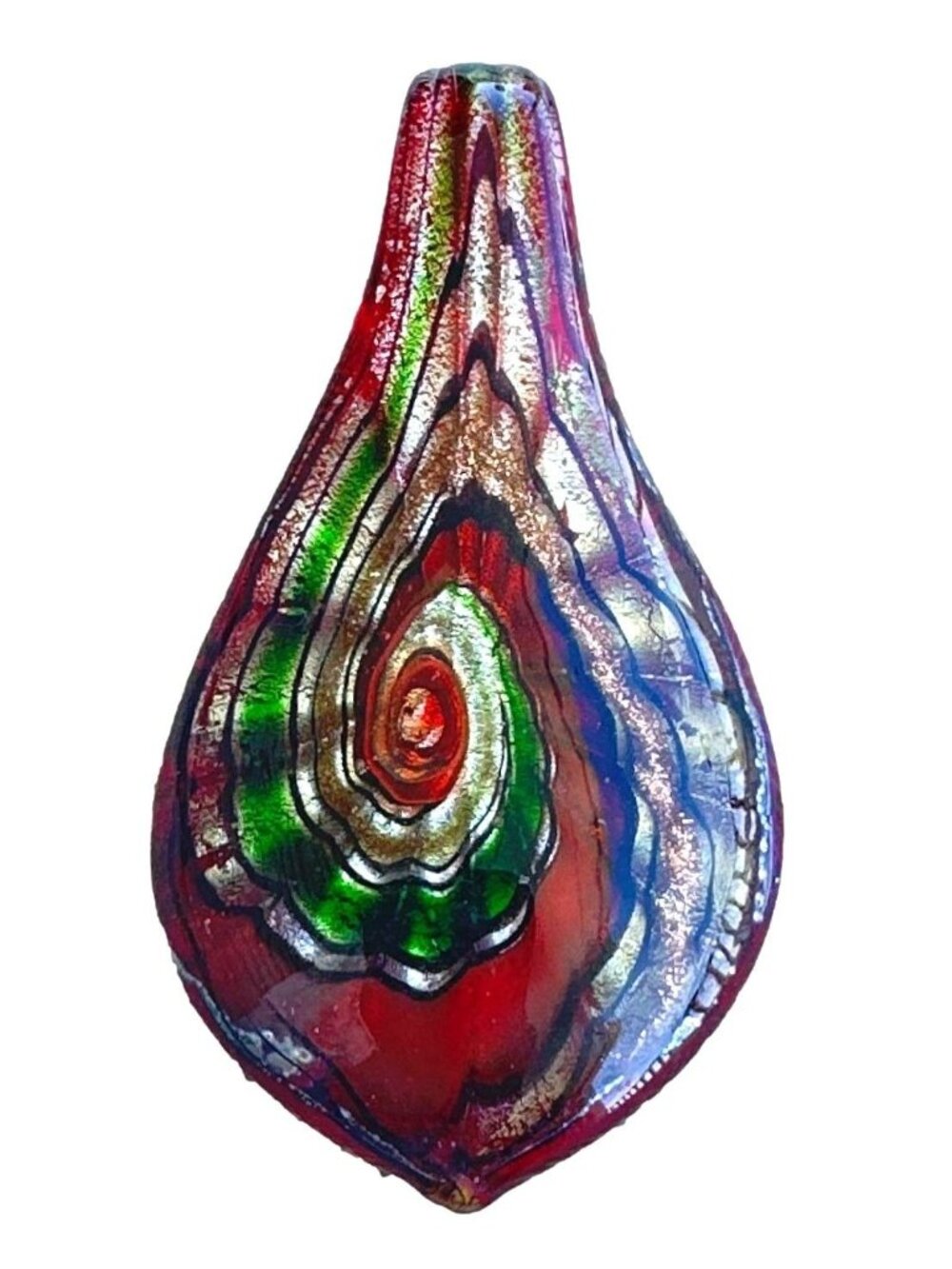 Murano Glass Pendant Y2K Vintage Red Green Gold Tone Shimmer Womens Jewelry
